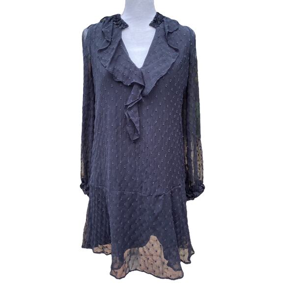 Zara Basic Collection Long Sleeve Dress Blue Dots Women's Size Extra Small - Picture 5 of 12